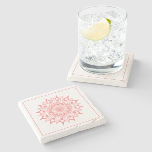 Rosa verzierte Mandala Steinuntersetzer (Seitenansicht)