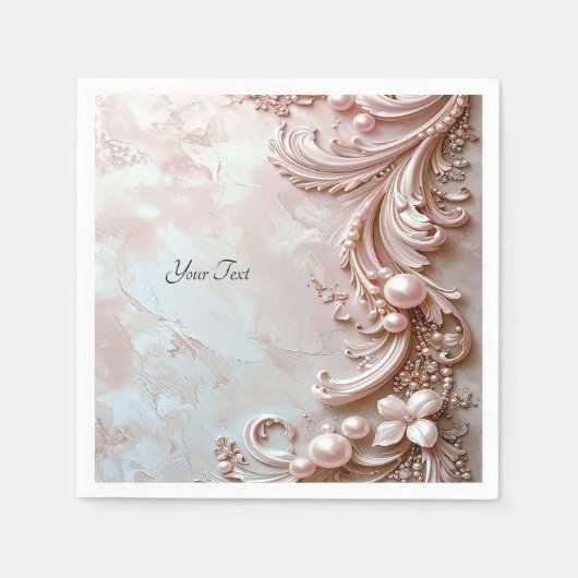 Rosa verzierte Perle und Floral Serviette (Vorderseite)
