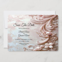 Rosa verzierte Perle und florale Save-the-Date-Kar