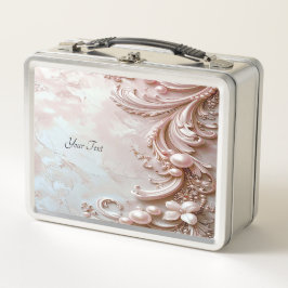 Rosa verzierte Perlen- und Blumen-Lunchbox Metall Brotdose
