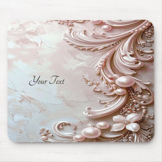 Rosa verzierte Perlen- und Blumen-Mauspad Mousepad (Vorne)