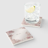 Rosa Verzierter Blumengestein Untersetzer (Seitenansicht)