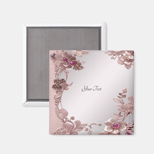 Rosa Verziertes Blumenmagnet Magnet (Vorderseite/Rückseite)
