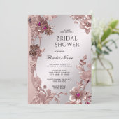 Rosa Verziertes florales Brautparty Einladung (Stehend Vorderseite)