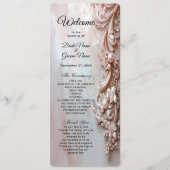 Rosa verziertes Perlen- und Blumenhochzeitsprogram Programm (Vorderseite)