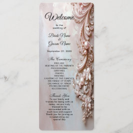Rosa verziertes Perlen- und Blumenhochzeitsprogram Programm