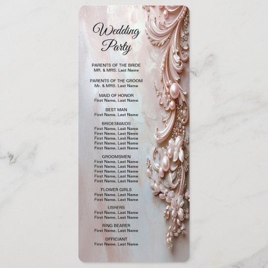 Rosa verziertes Perlen- und Blumenhochzeitsprogram Programm (Rückseite)