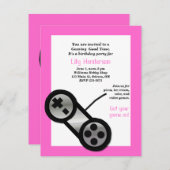Rosa Videospiel-Party Einladung (Vorne/Hinten)