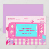 Rosa Videospiel Retro Babydusche Einladung (Vorne/Hinten)
