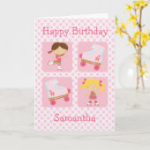 Rosa Vierquadrat Rollerskilaufen Geburtstag Karte (Gelbe Blume)