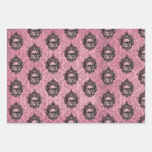Rosa Viktorianisch gotischer Glam-Schädel und Dama Geschenkpapier Set (Vorderseite 3)