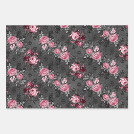 Rosa Viktorianisch gotischer Glam-Schädel und Dama Geschenkpapier Set (Vorderseite 2)