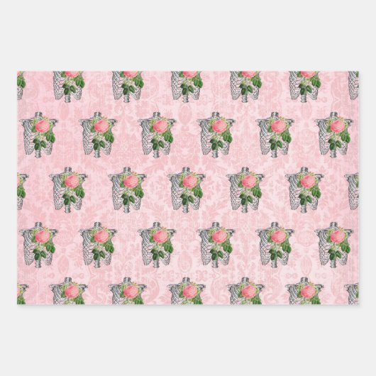 Rosa Viktorianisch-gotisches Skelett und Damaskus Geschenkpapier Set (Vorderseite 2)