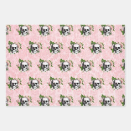 Rosa Viktorianisch-gotisches Skelett und Damaskus Geschenkpapier Set