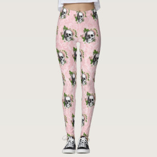 Rosa Viktorianisch-gotisches Skelett und Damaskus Leggings