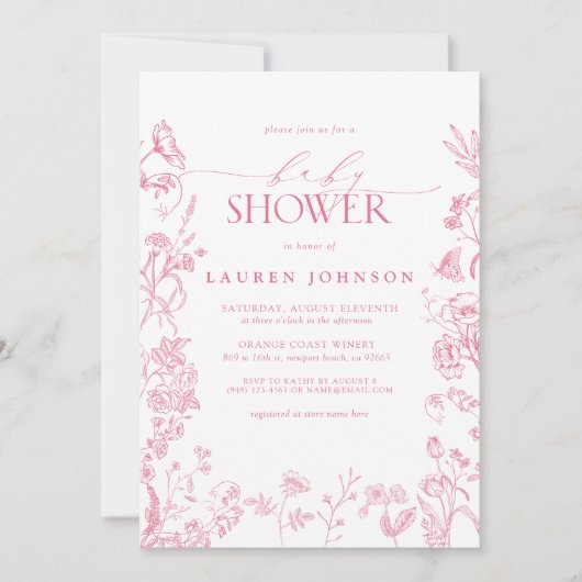 Rosa Viktorianische Blüte Elegant Babydusche Einladung (Vorderseite)