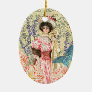 Rosa viktorianische Frau im Regency-Stil Keramik Ornament