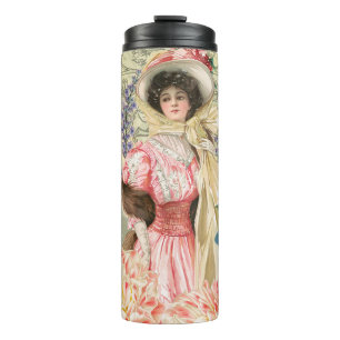 Rosa viktorianische Frau im Regency-Stil Thermosbecher