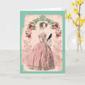 Rosa Viktorianische Frau Karte (Gelbe Blume)