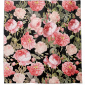 Rosa Viktorianische Rose auf schwarzem Muster Duschvorhang (Vorderseite)