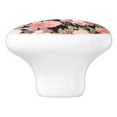 Rosa Viktorianische Rose auf schwarzem Muster Keramikknauf (Seitenansicht)