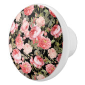 Rosa Viktorianische Rose auf schwarzem Muster Keramikknauf (Rechts)