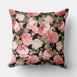 Rosa Viktorianische Rose auf schwarzem Muster Kissen