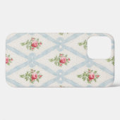 Rosa Viktorianische Rose mit blauem Flachbandgitte Case-Mate iPhone Hülle (Rückseite (Horizontal))