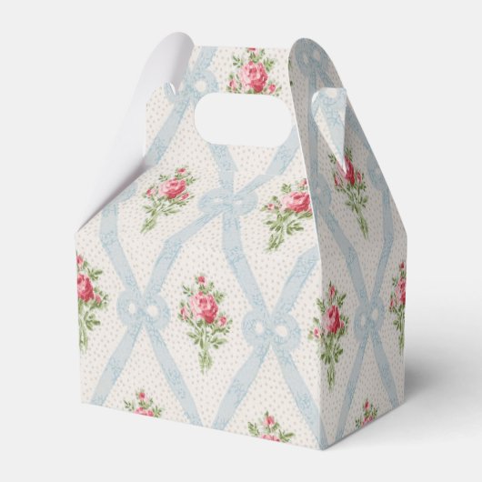 Rosa Viktorianische Rose mit blauem Flachbandgitte Geschenkschachtel (Rückseite)