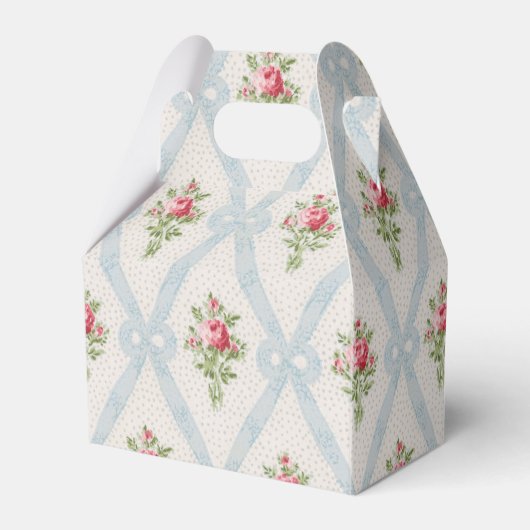 Rosa Viktorianische Rose mit blauem Flachbandgitte Geschenkschachtel (Vorderseite)