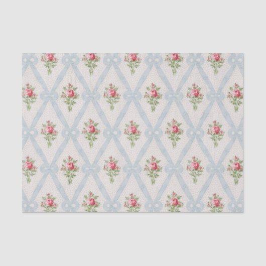 Rosa Viktorianische Rose mit blauem Flachbandgitte Seidenpapier (Vorderseite)