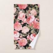 Rosa viktorianische Rosen auf schwarzem Muster Badhandtuch Set (Handtuch)
