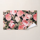 Rosa viktorianische Rosen auf schwarzem Muster Badhandtuch Set (Handtuch)