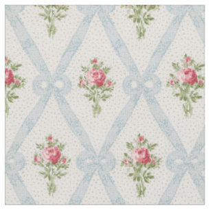 Rosa viktorianische Rosen mit blauem Bandgitter Stoff