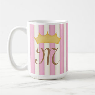 Rosa, Viktorianische Streifen, gekrönte Monogramm- Kaffeetasse