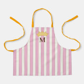 Rosa Viktorianische Streifen Kronen-Monogramm-Druc Schürze (Vorderseite)