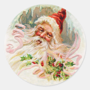 Rosa viktorianischer Weihnachtsmann Runder Aufkleber