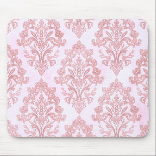 Rosa viktorianisches Damast-Wasserfarbenmuster Mousepad