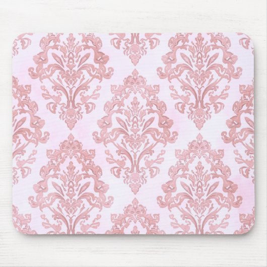 Rosa viktorianisches Damast-Wasserfarbenmuster Mousepad (Vorne)