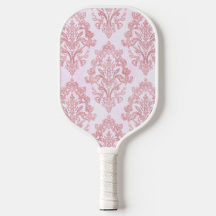 Rosa viktorianisches Damast-Wasserfarbenmuster Pickleball Schläger