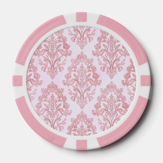 Rosa viktorianisches Damast-Wasserfarbmuster Pokerchips (Vorderseite)