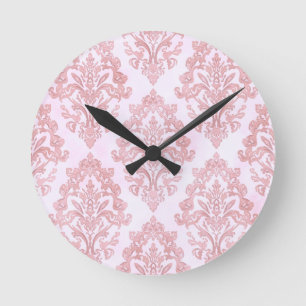 Rosa viktorianisches Damast-Wasserfarbmuster Runde Wanduhr