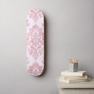 Rosa viktorianisches Damast-Wasserfarbmuster Skateboard