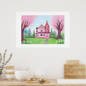 Rosa Viktorianisches Haus Extra Großdruck Poster (Küche)