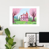 Rosa Viktorianisches Haus Extra Großdruck Poster (Heimbüro)