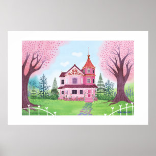 Rosa Viktorianisches Haus Extra Großdruck Poster