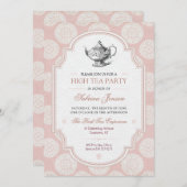 Rosa Viktorianisches High Tee Party Einladung (Vorne/Hinten)