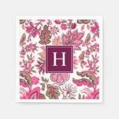 rosa Vintag Botanisch Mit Monogramm Serviette (Vorderseite)