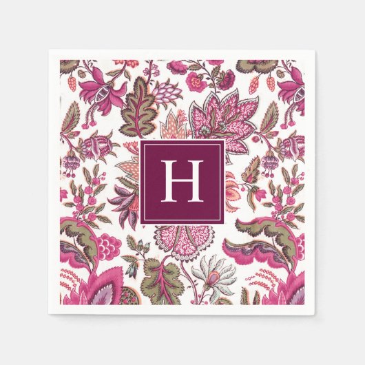 rosa Vintag Botanisch Mit Monogramm Serviette (Vorderseite)