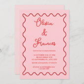 Rosa Vintag Bow Wavy Frame Wedding Einladung (Vorne/Hinten)